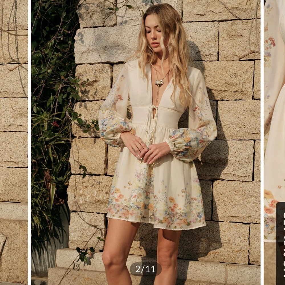 Commense Apricot Floral Print Tie-Front Dress - Picture 5 of 9